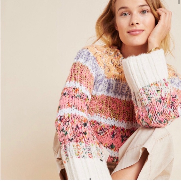 Anthropologie Sweaters - Anthropologie Kahlo Knit stripe oversized Sweater ivory,orange,yellow M 8-10